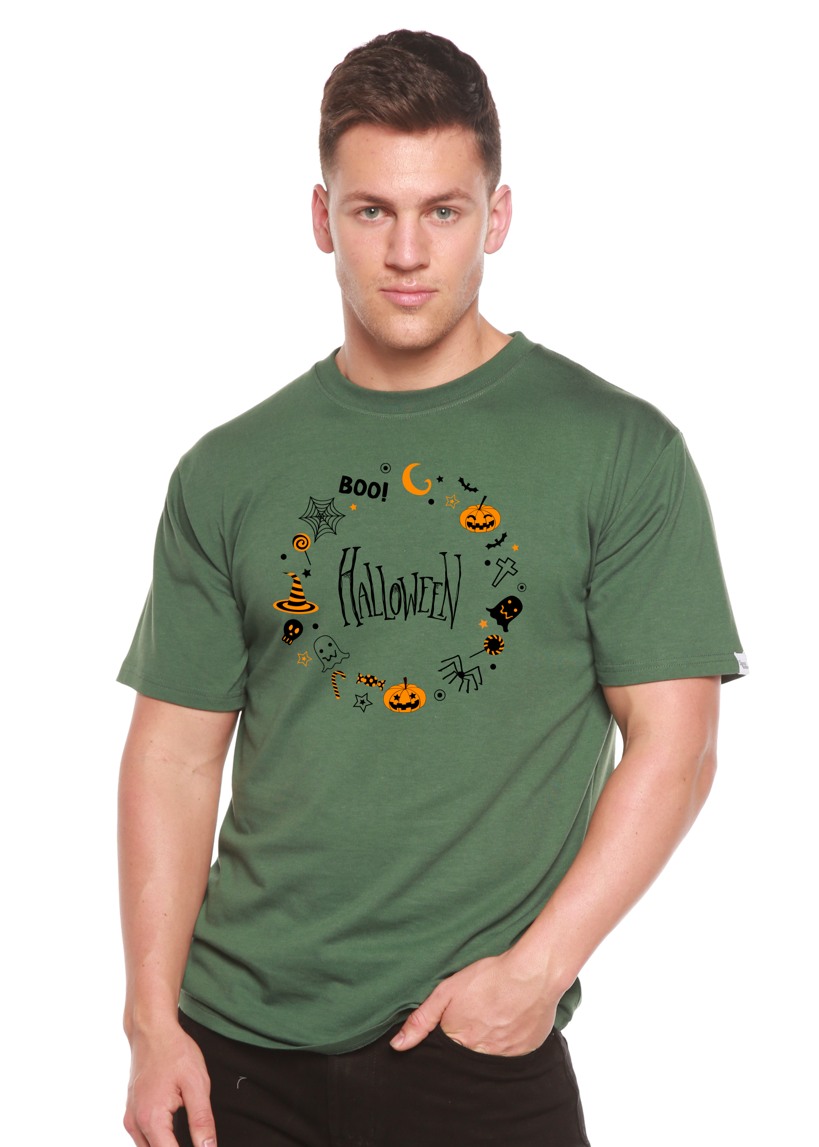 Camiseta gráfica de manga corta de bambú/algodón orgánico Bool Halloween para hombre