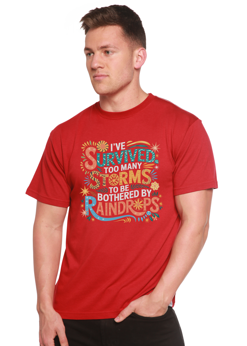 Camiseta gráfica unisex de bambú/algodón "He sobrevivido demasiadas tormentas como para ser solo"
