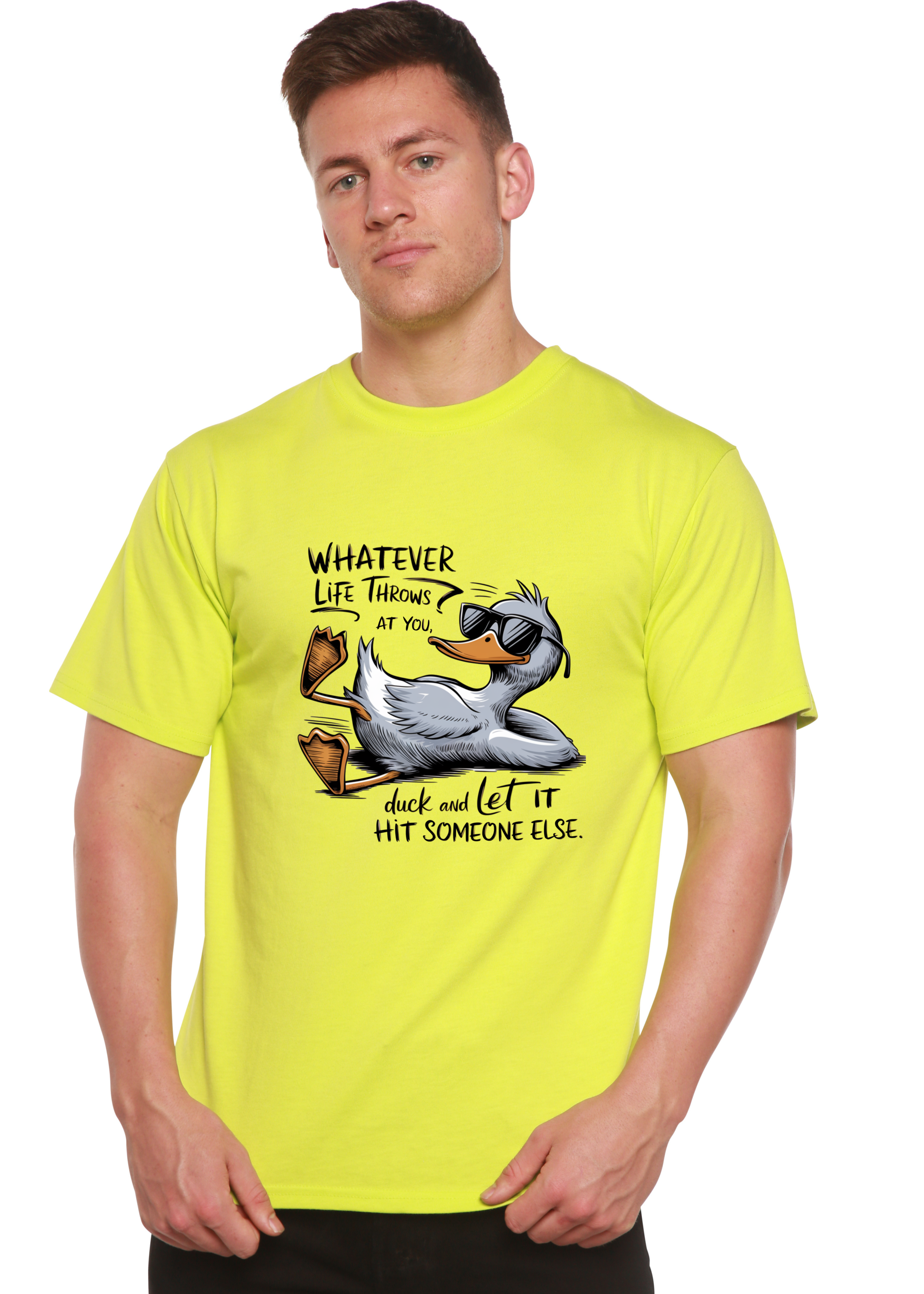 Camiseta gráfica unisex divertida de bambú/algodón "Lo que te depare la vida"