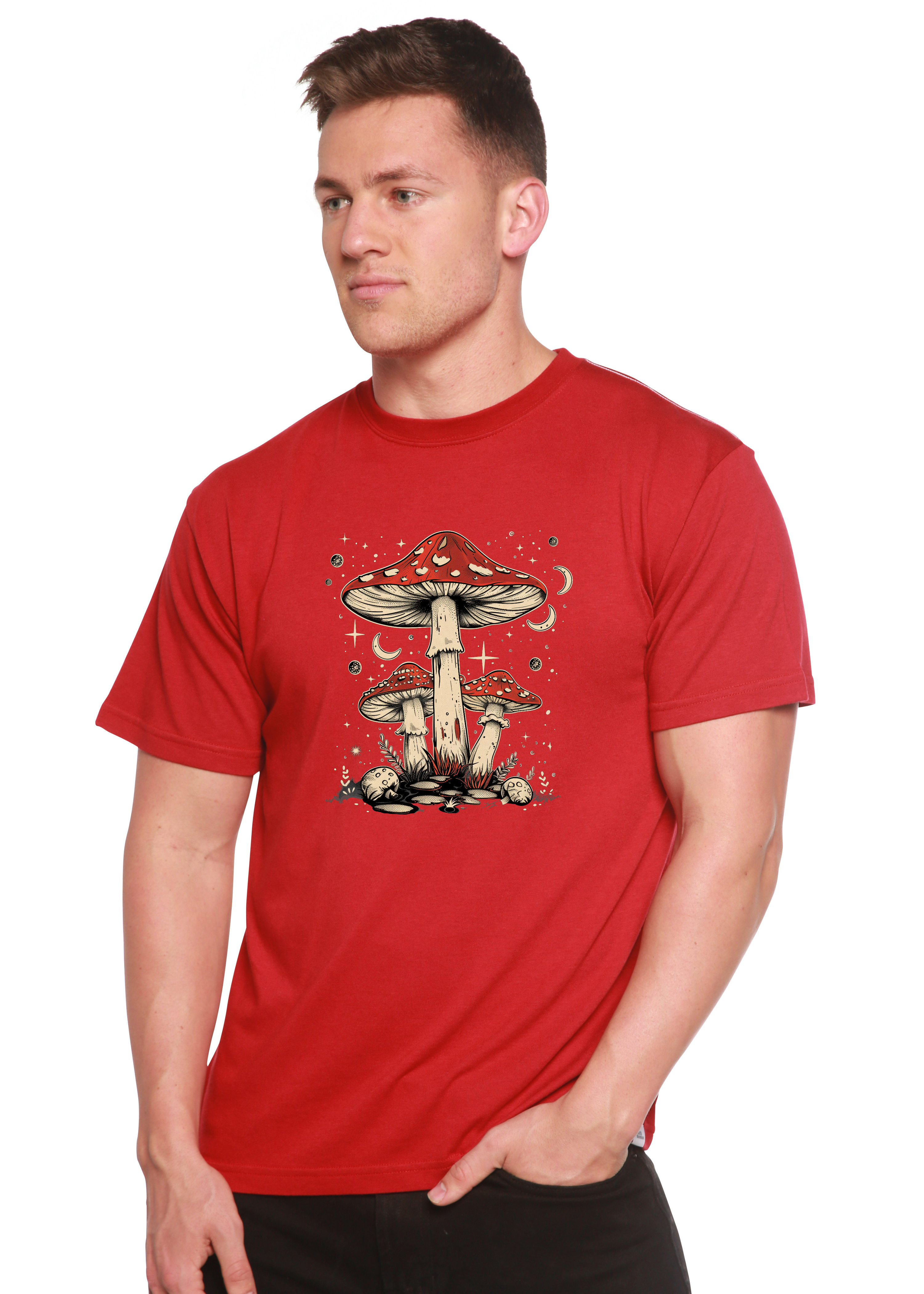 Camiseta gráfica unisex de bambú/algodón "Boho Retro Hippie Mushrooms Natural"