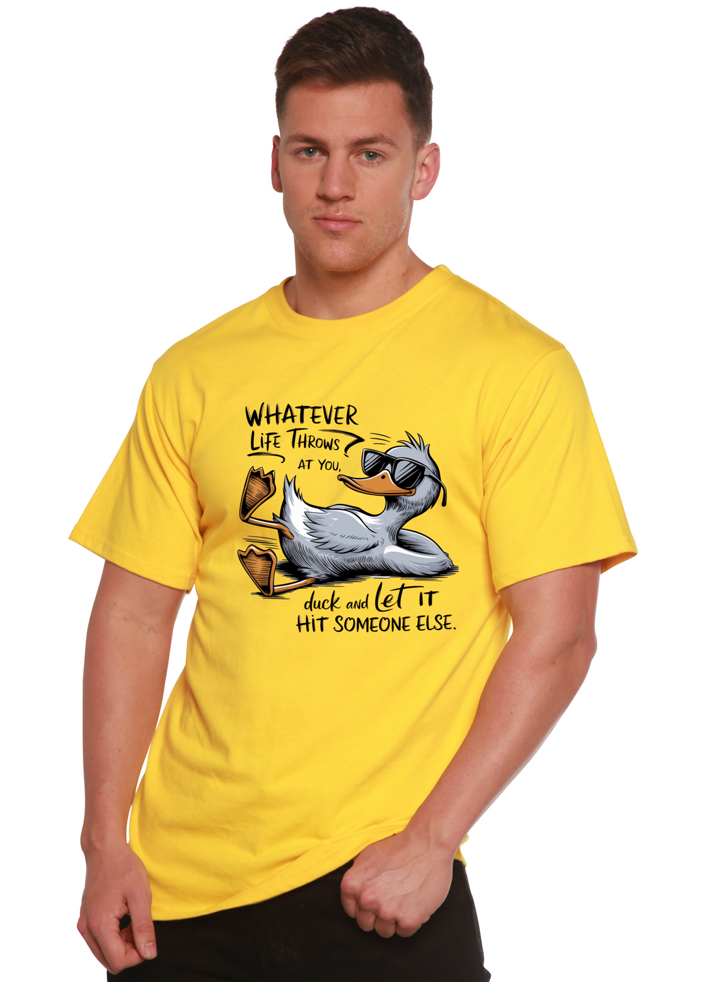 Camiseta gráfica unisex divertida de bambú/algodón "Lo que te depare la vida"