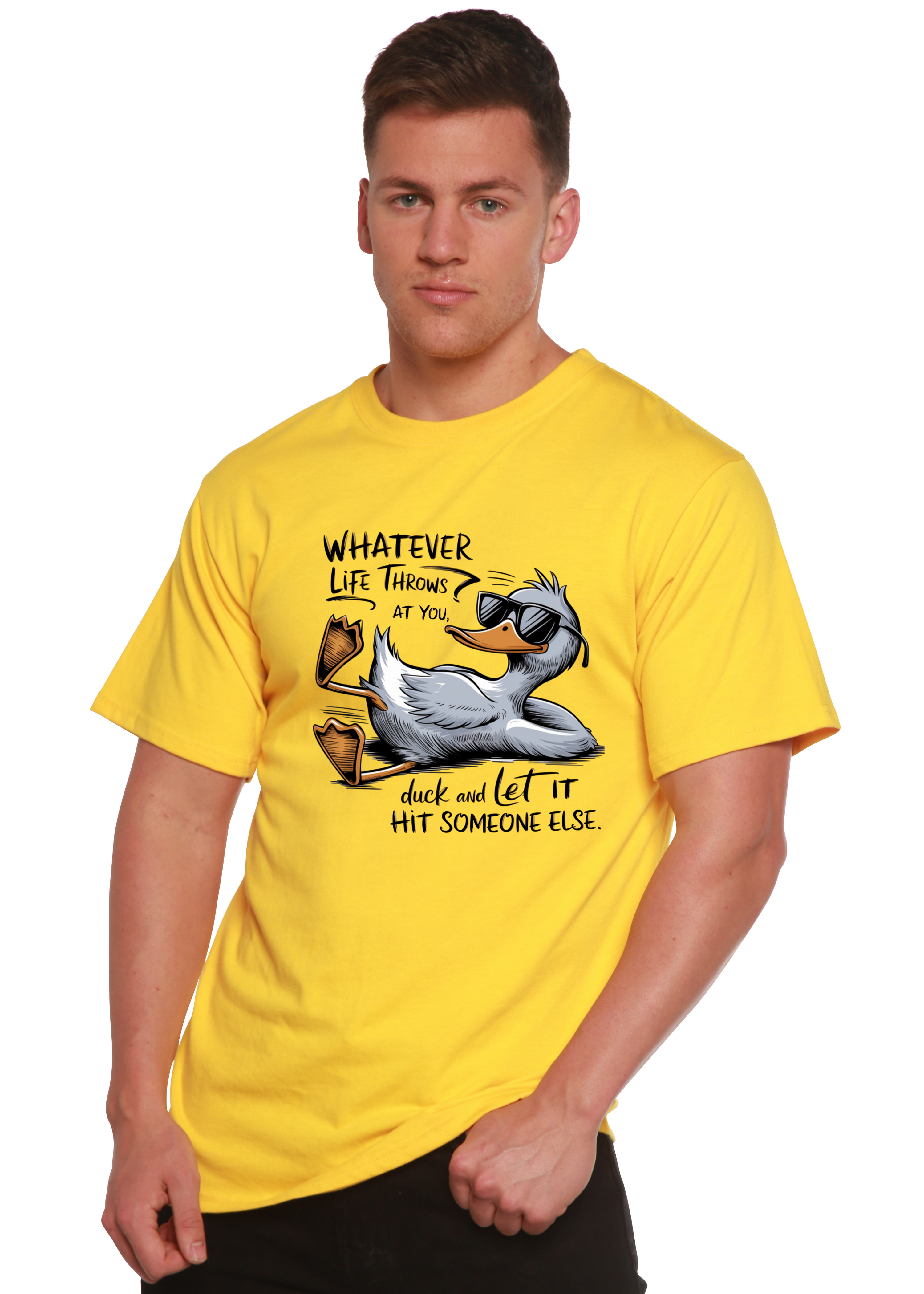 Camiseta gráfica unisex divertida de bambú/algodón "Lo que te depare la vida"