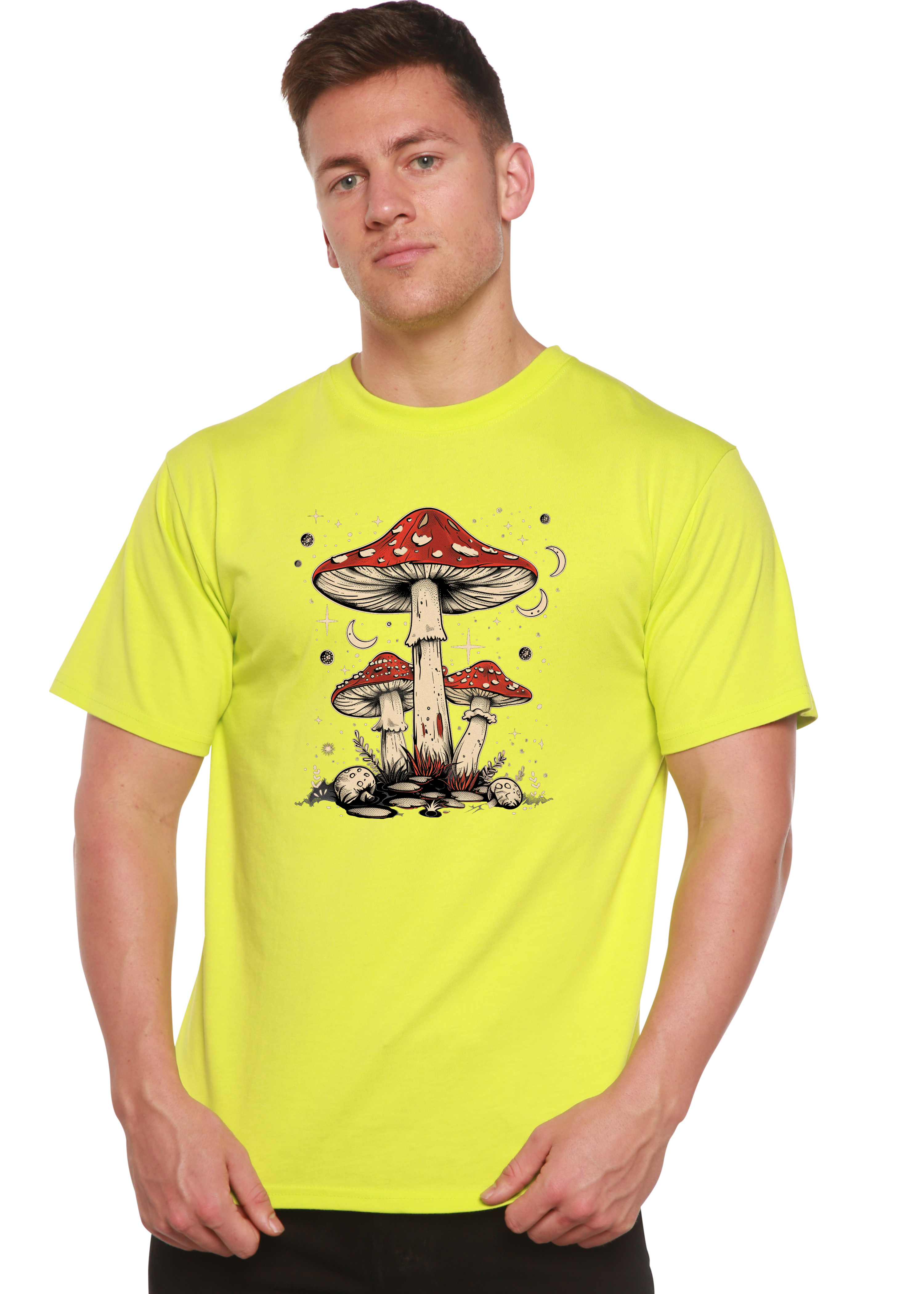 Camiseta gráfica unisex de bambú/algodón "Boho Retro Hippie Mushrooms Natural"